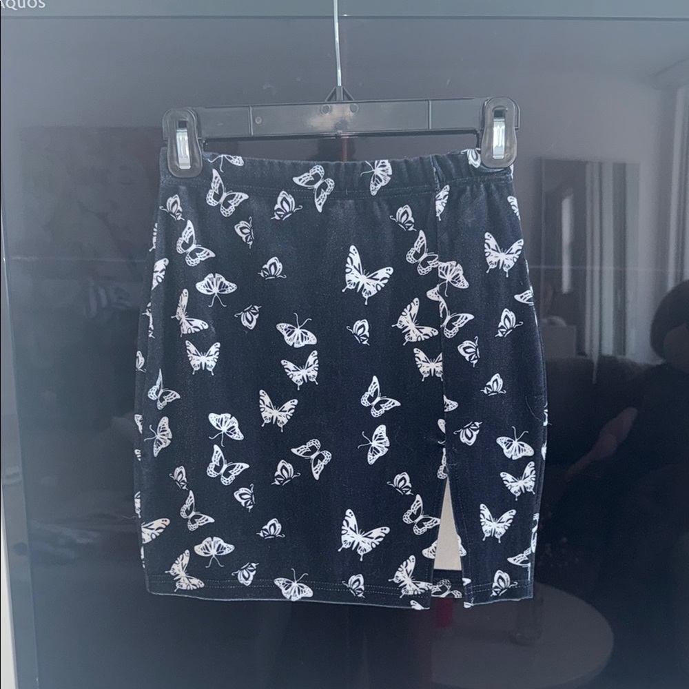 Butterfly Print Black Skirt